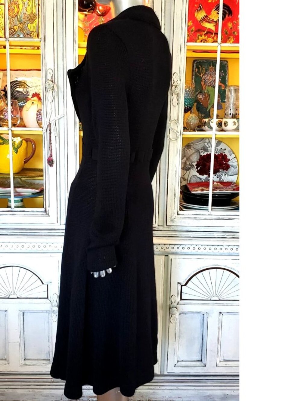 Vintage Betsey Johnson New York Duster Coat Black Sweater Dress Knit Jacket M S - Picture 8 of 14